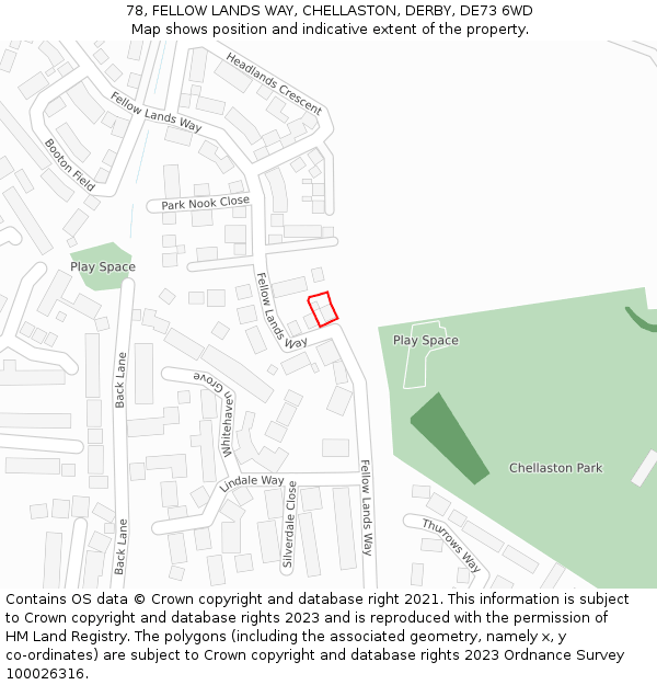 78, FELLOW LANDS WAY, CHELLASTON, DERBY, DE73 6WD: Location map and indicative extent of plot