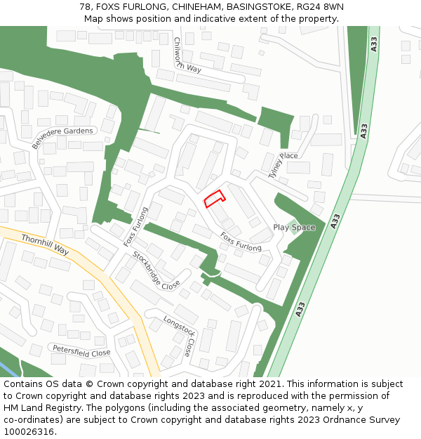 78, FOXS FURLONG, CHINEHAM, BASINGSTOKE, RG24 8WN: Location map and indicative extent of plot