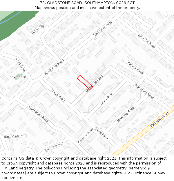 78, GLADSTONE ROAD, SOUTHAMPTON, SO19 8GT: Location map and indicative extent of plot