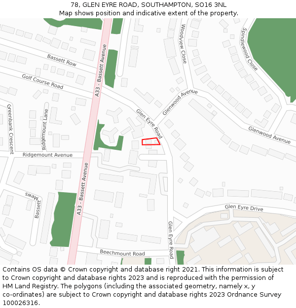 78, GLEN EYRE ROAD, SOUTHAMPTON, SO16 3NL: Location map and indicative extent of plot