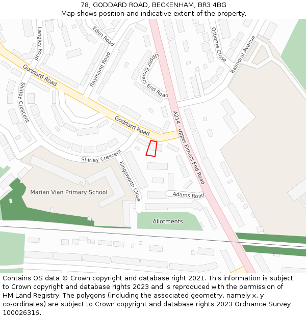 78, GODDARD ROAD, BECKENHAM, BR3 4BG: Location map and indicative extent of plot