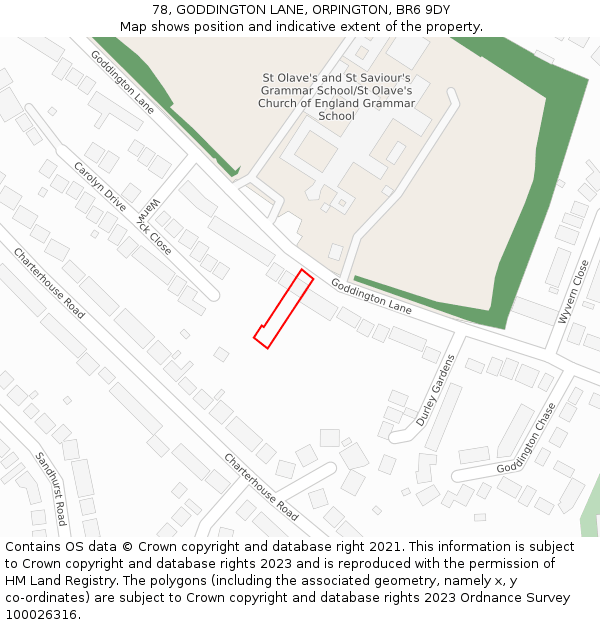 78, GODDINGTON LANE, ORPINGTON, BR6 9DY: Location map and indicative extent of plot