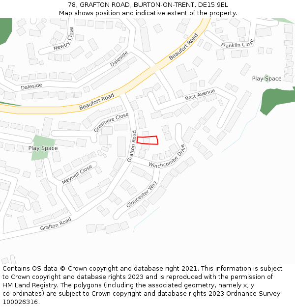 78, GRAFTON ROAD, BURTON-ON-TRENT, DE15 9EL: Location map and indicative extent of plot