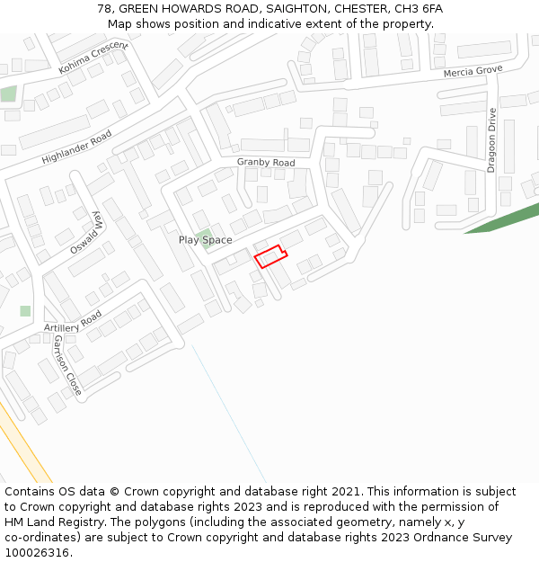 78, GREEN HOWARDS ROAD, SAIGHTON, CHESTER, CH3 6FA: Location map and indicative extent of plot