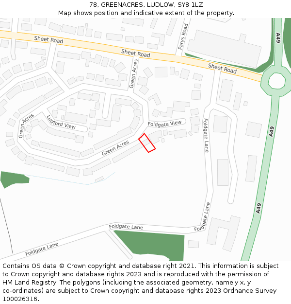 78, GREENACRES, LUDLOW, SY8 1LZ: Location map and indicative extent of plot