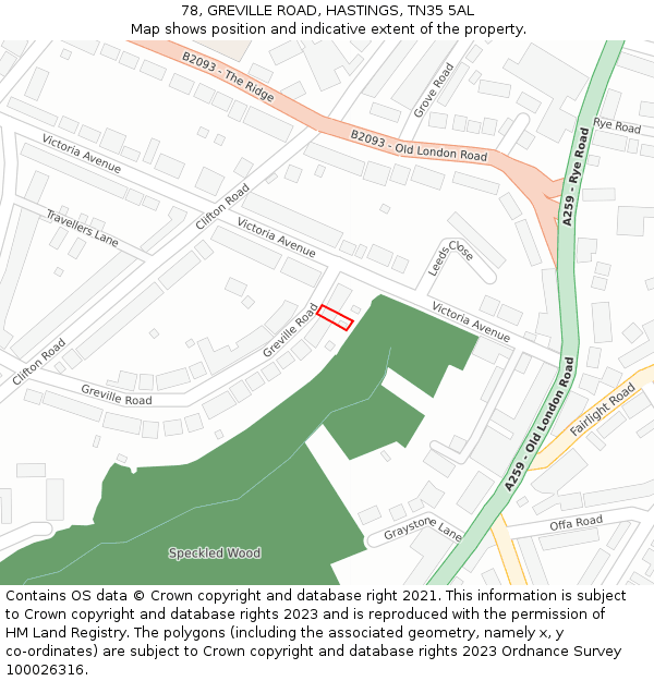 78, GREVILLE ROAD, HASTINGS, TN35 5AL: Location map and indicative extent of plot