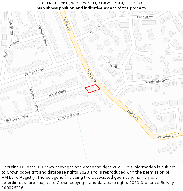 78, HALL LANE, WEST WINCH, KING'S LYNN, PE33 0QF: Location map and indicative extent of plot