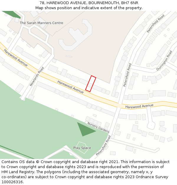 78, HAREWOOD AVENUE, BOURNEMOUTH, BH7 6NR: Location map and indicative extent of plot
