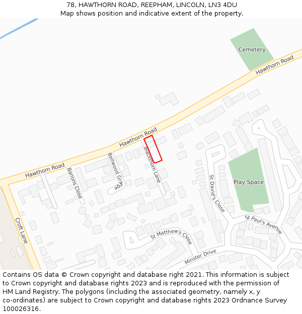 78, HAWTHORN ROAD, REEPHAM, LINCOLN, LN3 4DU: Location map and indicative extent of plot