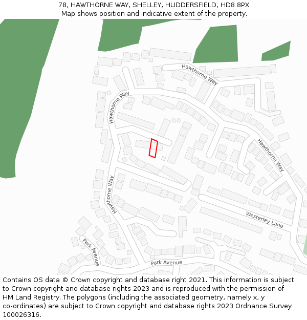 78, HAWTHORNE WAY, SHELLEY, HUDDERSFIELD, HD8 8PX: Location map and indicative extent of plot