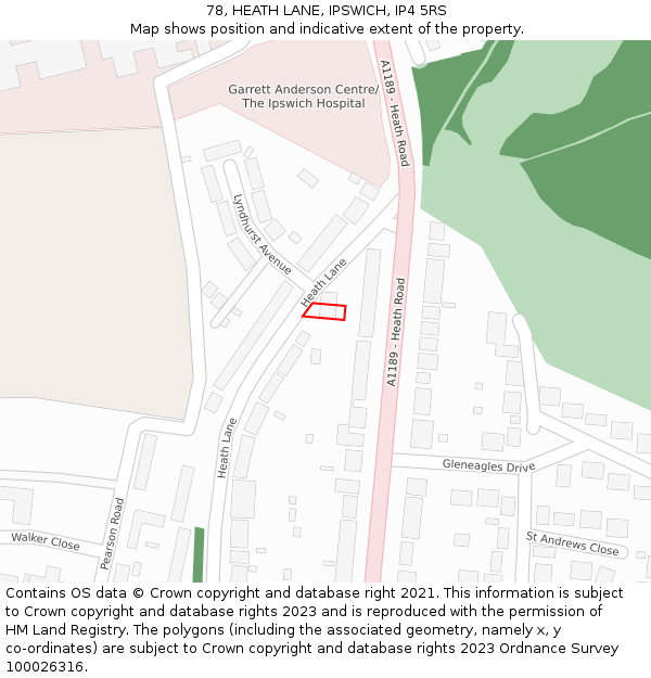 78, HEATH LANE, IPSWICH, IP4 5RS: Location map and indicative extent of plot