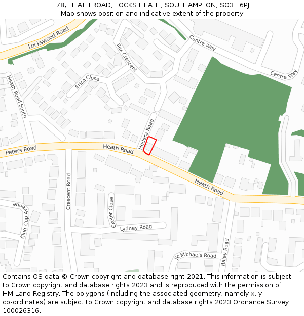 78, HEATH ROAD, LOCKS HEATH, SOUTHAMPTON, SO31 6PJ: Location map and indicative extent of plot
