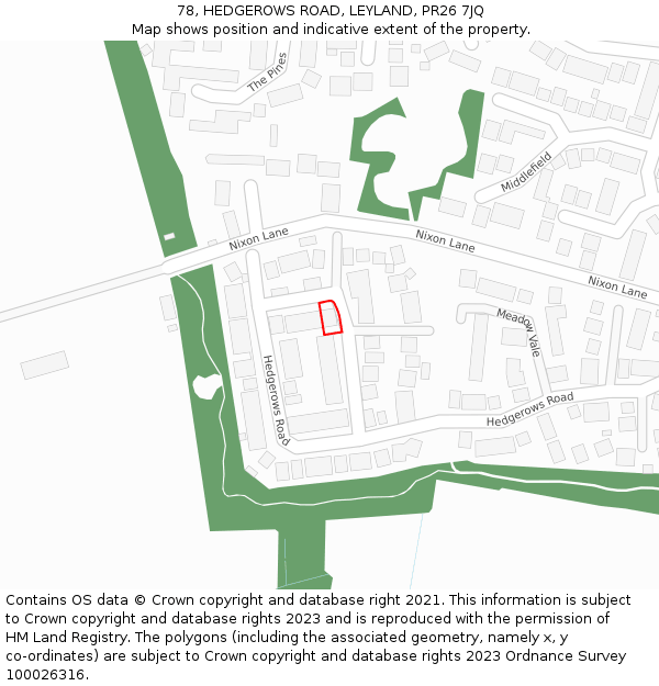 78, HEDGEROWS ROAD, LEYLAND, PR26 7JQ: Location map and indicative extent of plot