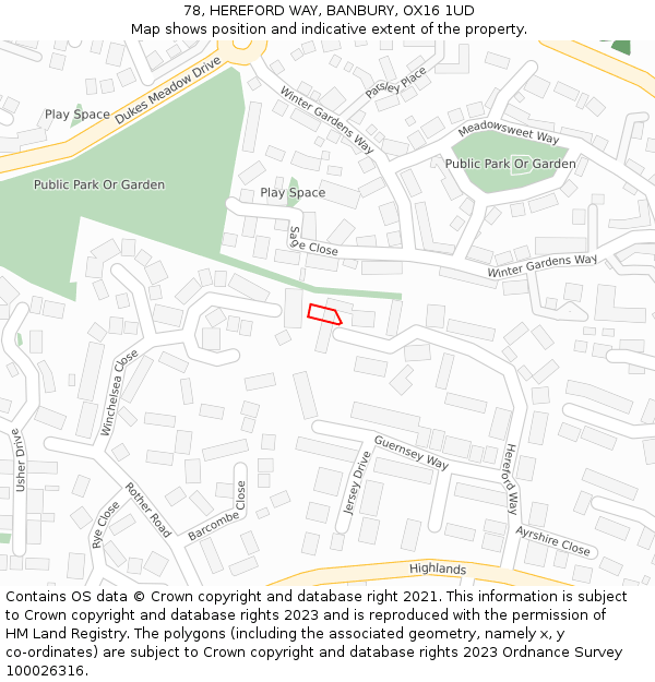 78, HEREFORD WAY, BANBURY, OX16 1UD: Location map and indicative extent of plot