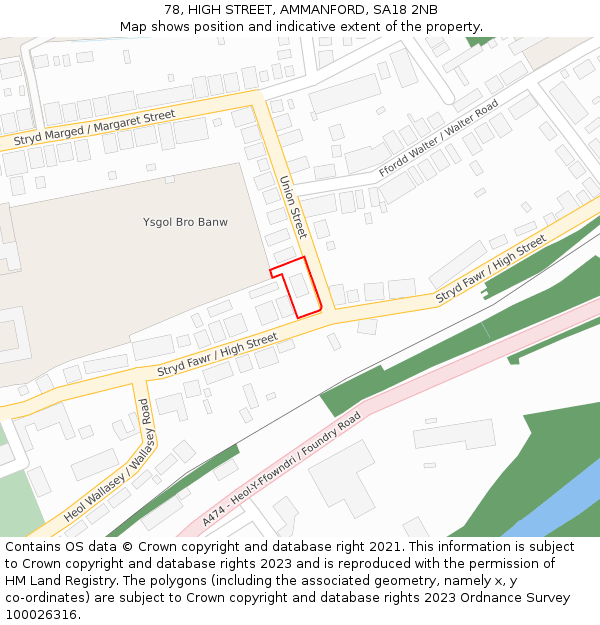 78, HIGH STREET, AMMANFORD, SA18 2NB: Location map and indicative extent of plot