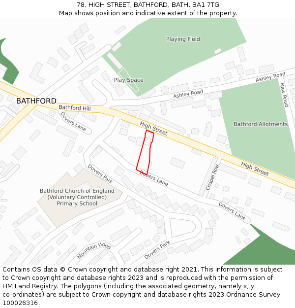 78, HIGH STREET, BATHFORD, BATH, BA1 7TG: Location map and indicative extent of plot