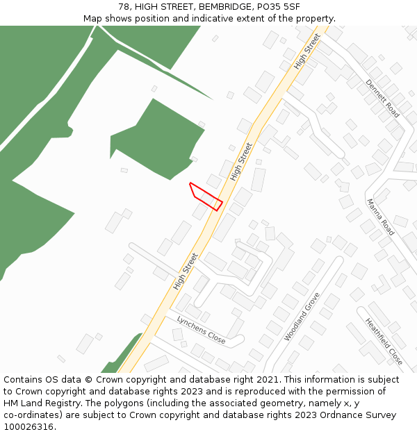 78, HIGH STREET, BEMBRIDGE, PO35 5SF: Location map and indicative extent of plot
