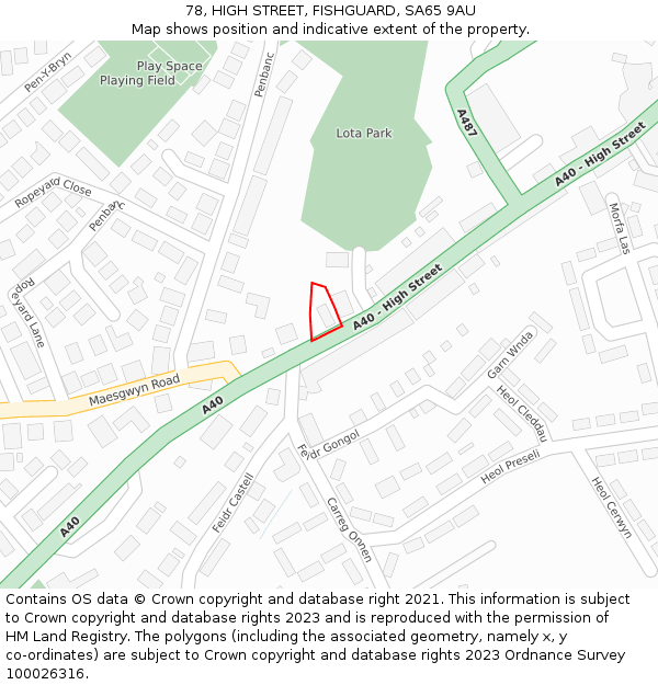 78, HIGH STREET, FISHGUARD, SA65 9AU: Location map and indicative extent of plot