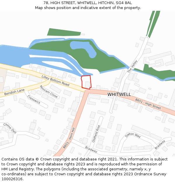 78, HIGH STREET, WHITWELL, HITCHIN, SG4 8AL: Location map and indicative extent of plot