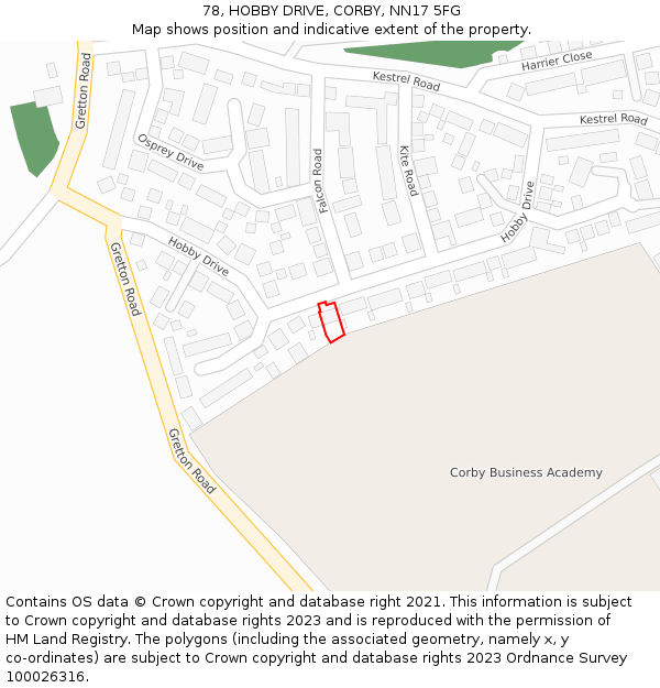 78, HOBBY DRIVE, CORBY, NN17 5FG: Location map and indicative extent of plot