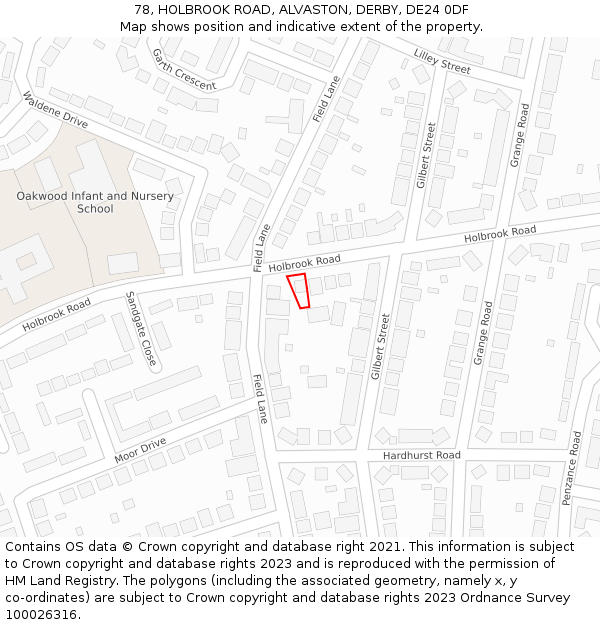 78, HOLBROOK ROAD, ALVASTON, DERBY, DE24 0DF: Location map and indicative extent of plot