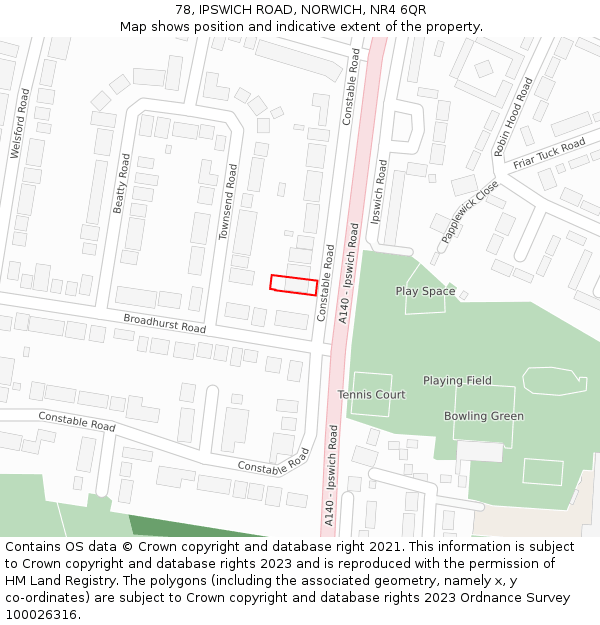 78, IPSWICH ROAD, NORWICH, NR4 6QR: Location map and indicative extent of plot