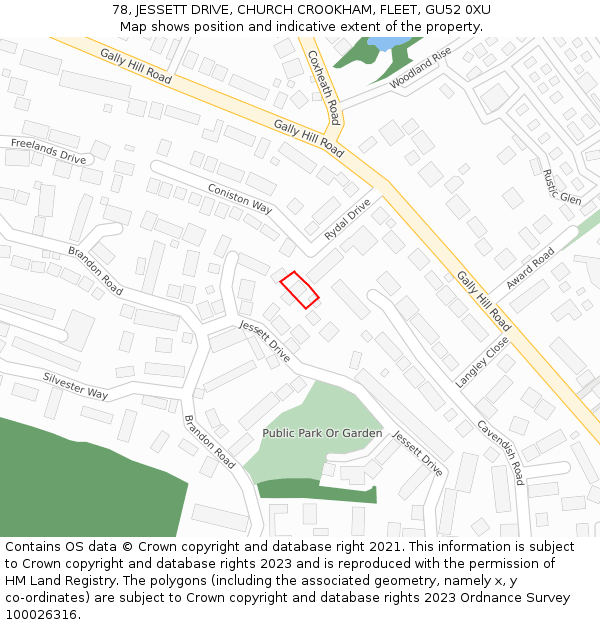 78, JESSETT DRIVE, CHURCH CROOKHAM, FLEET, GU52 0XU: Location map and indicative extent of plot