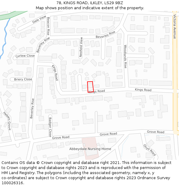 78, KINGS ROAD, ILKLEY, LS29 9BZ: Location map and indicative extent of plot