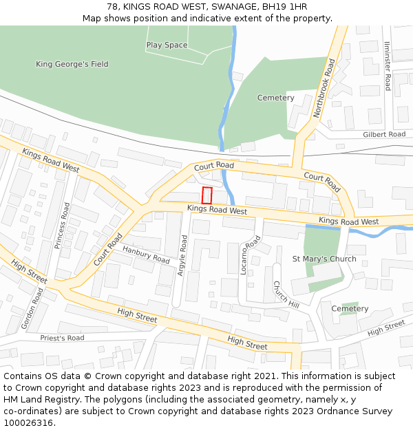 78, KINGS ROAD WEST, SWANAGE, BH19 1HR: Location map and indicative extent of plot