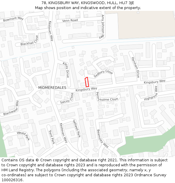 78, KINGSBURY WAY, KINGSWOOD, HULL, HU7 3JE: Location map and indicative extent of plot