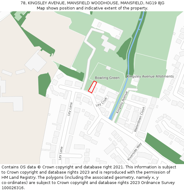 78, KINGSLEY AVENUE, MANSFIELD WOODHOUSE, MANSFIELD, NG19 8JG: Location map and indicative extent of plot