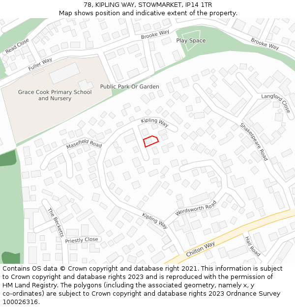 78, KIPLING WAY, STOWMARKET, IP14 1TR: Location map and indicative extent of plot