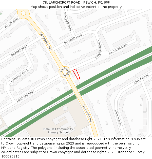 78, LARCHCROFT ROAD, IPSWICH, IP1 6PF: Location map and indicative extent of plot