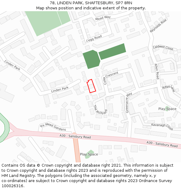 78, LINDEN PARK, SHAFTESBURY, SP7 8RN: Location map and indicative extent of plot