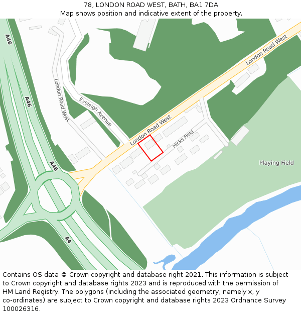 78, LONDON ROAD WEST, BATH, BA1 7DA: Location map and indicative extent of plot