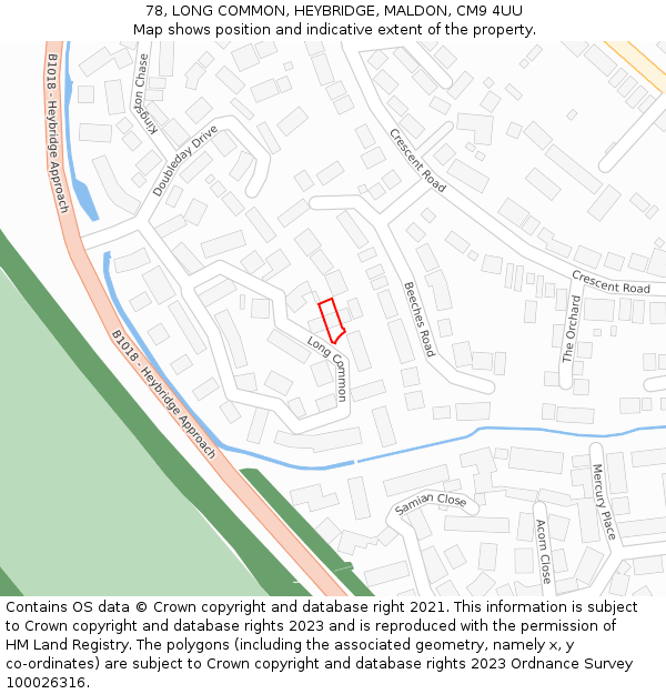 78, LONG COMMON, HEYBRIDGE, MALDON, CM9 4UU: Location map and indicative extent of plot