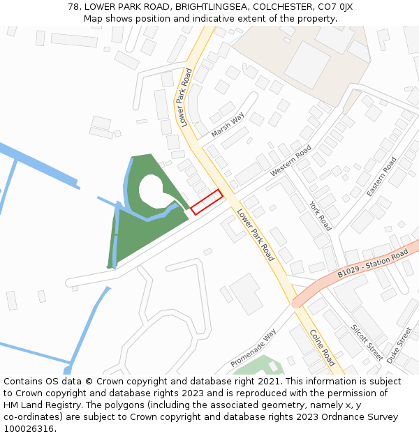78, LOWER PARK ROAD, BRIGHTLINGSEA, COLCHESTER, CO7 0JX: Location map and indicative extent of plot