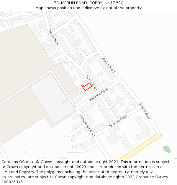 78, MERLIN ROAD, CORBY, NN17 5FQ: Location map and indicative extent of plot