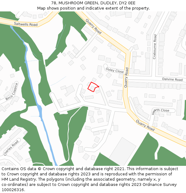 78, MUSHROOM GREEN, DUDLEY, DY2 0EE: Location map and indicative extent of plot