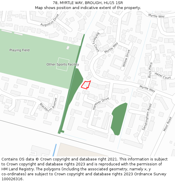 78, MYRTLE WAY, BROUGH, HU15 1SR: Location map and indicative extent of plot