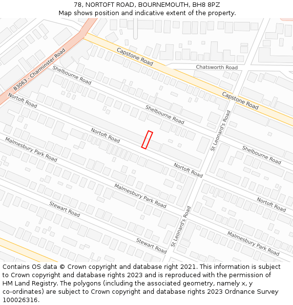 78, NORTOFT ROAD, BOURNEMOUTH, BH8 8PZ: Location map and indicative extent of plot
