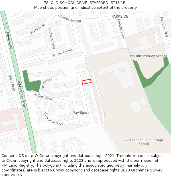 78, OLD SCHOOL DRIVE, STAFFORD, ST16 1RL: Location map and indicative extent of plot