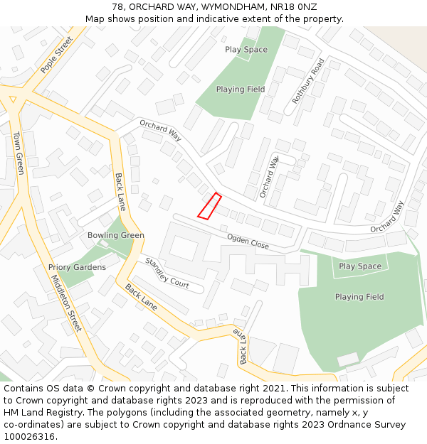 78, ORCHARD WAY, WYMONDHAM, NR18 0NZ: Location map and indicative extent of plot