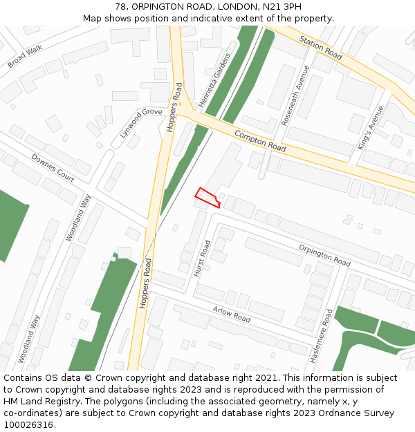 78, ORPINGTON ROAD, LONDON, N21 3PH: Location map and indicative extent of plot