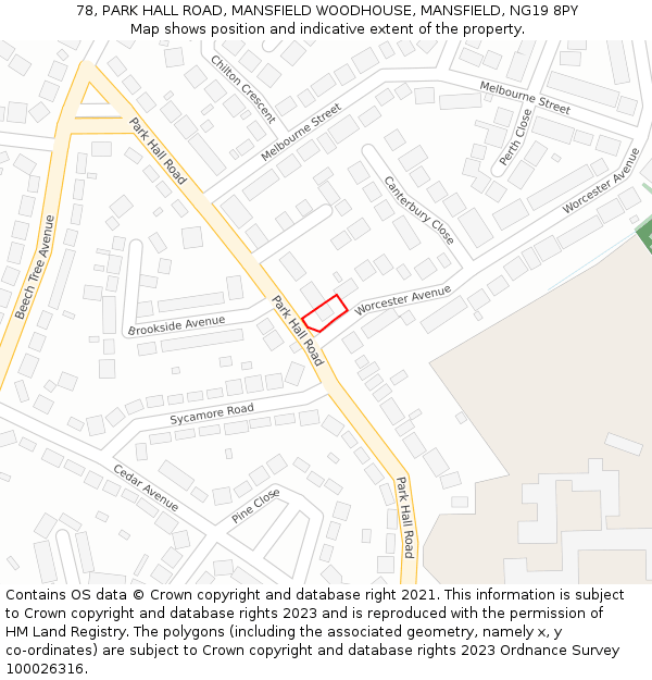 78, PARK HALL ROAD, MANSFIELD WOODHOUSE, MANSFIELD, NG19 8PY: Location map and indicative extent of plot