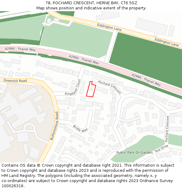 78, POCHARD CRESCENT, HERNE BAY, CT6 5SZ: Location map and indicative extent of plot