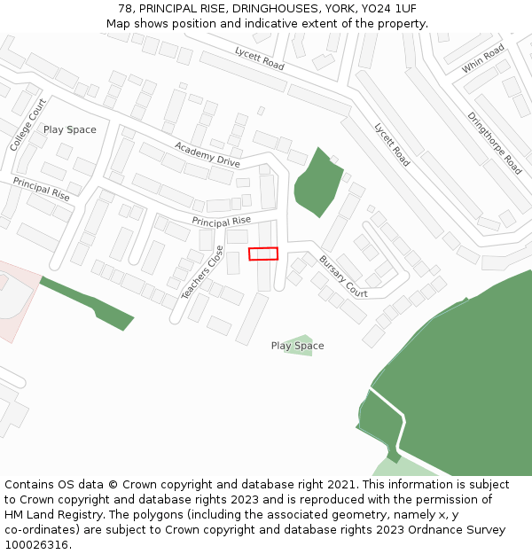 78, PRINCIPAL RISE, DRINGHOUSES, YORK, YO24 1UF: Location map and indicative extent of plot