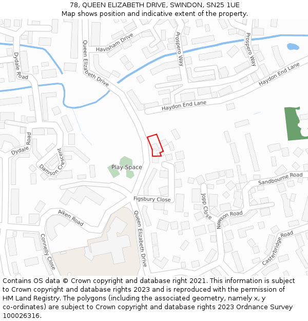 78, QUEEN ELIZABETH DRIVE, SWINDON, SN25 1UE: Location map and indicative extent of plot