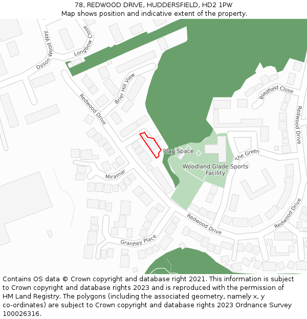 78, REDWOOD DRIVE, HUDDERSFIELD, HD2 1PW: Location map and indicative extent of plot