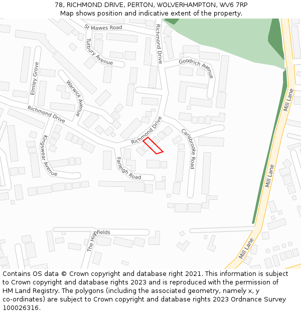 78, RICHMOND DRIVE, PERTON, WOLVERHAMPTON, WV6 7RP: Location map and indicative extent of plot